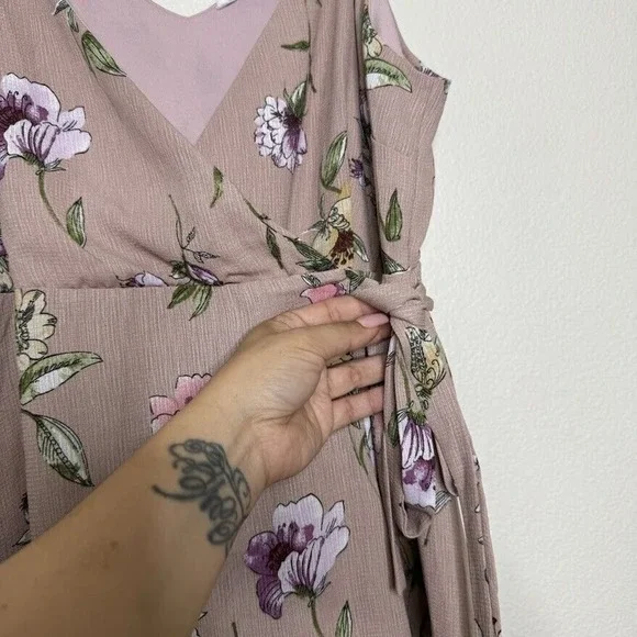 Sadie & Sage Pink Floral Print Sleeveless V Neck Preppy Spring Wrap Dress Medium - Picture 4 of 9